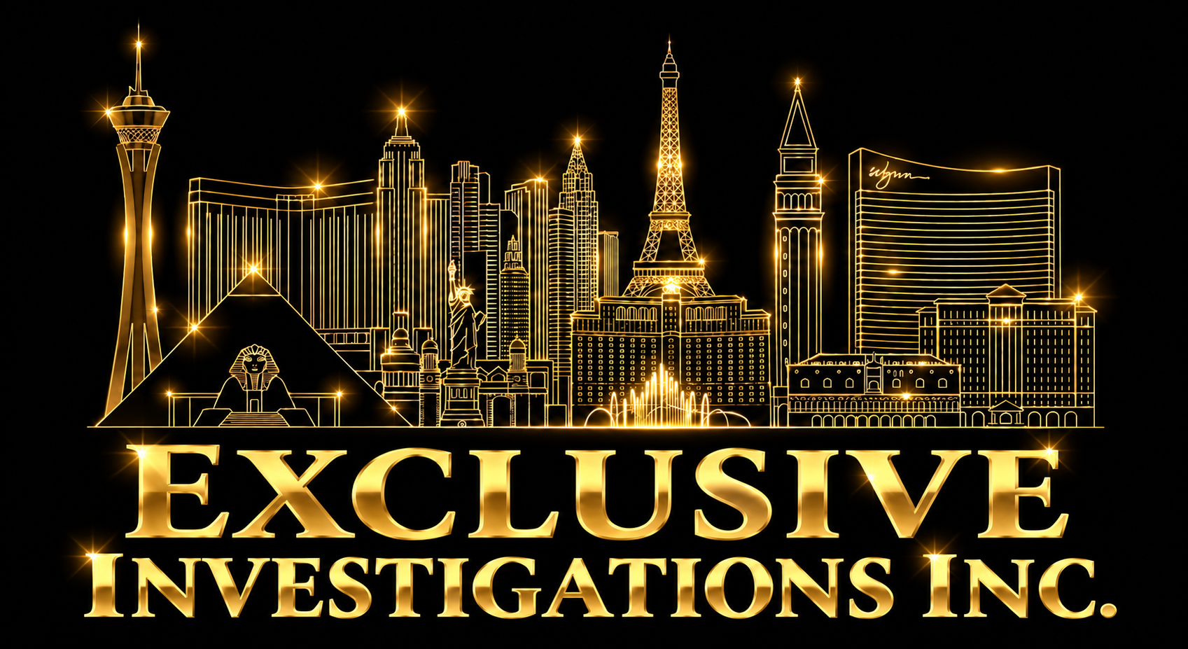Exclusive Investigations Inc. — gold Las Vegas skyline and lettering